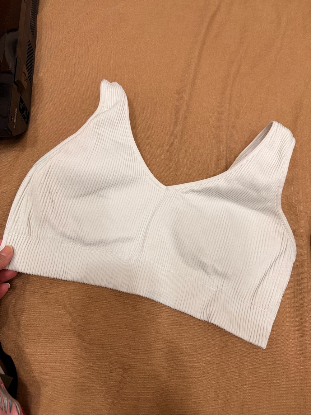 aerie White Ribbed V-Neck Comfort Bralette
